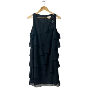 NWT Coldwater Creek Dress Tiered Layered Black Deco Style Women’s Sz L (16)Beads